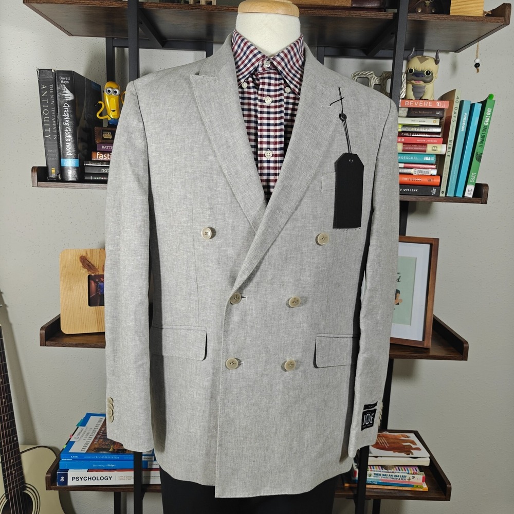 Joseph Abboud Men's Double Breast Sport Coat Gray Linen Cotton Blend Slim 42R - Picture 2 of 16